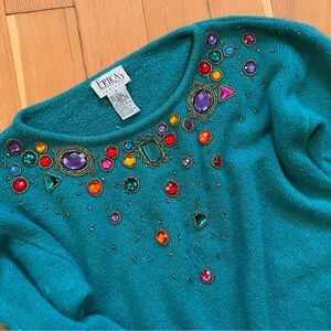 Vintage jeweled silk wool knit sweater S